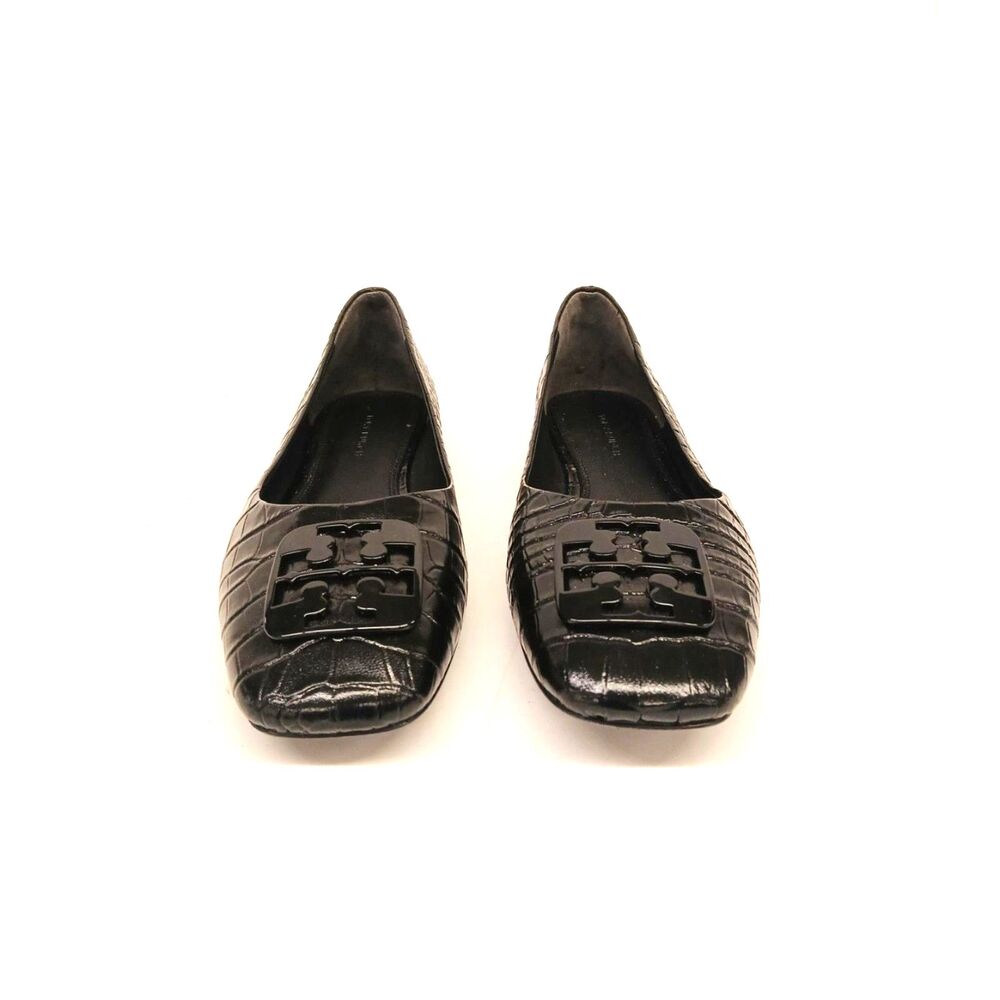 EUC Tory Burch GEORGIA Black Crocodile Embossed Leather Ballet Flats - Size 7M